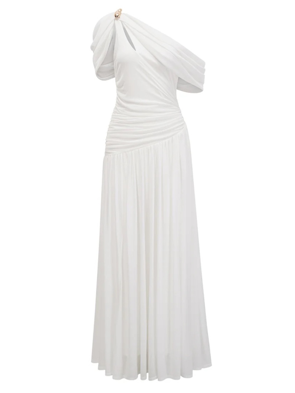 Asymmetric One-Shoulder White Evening Dress